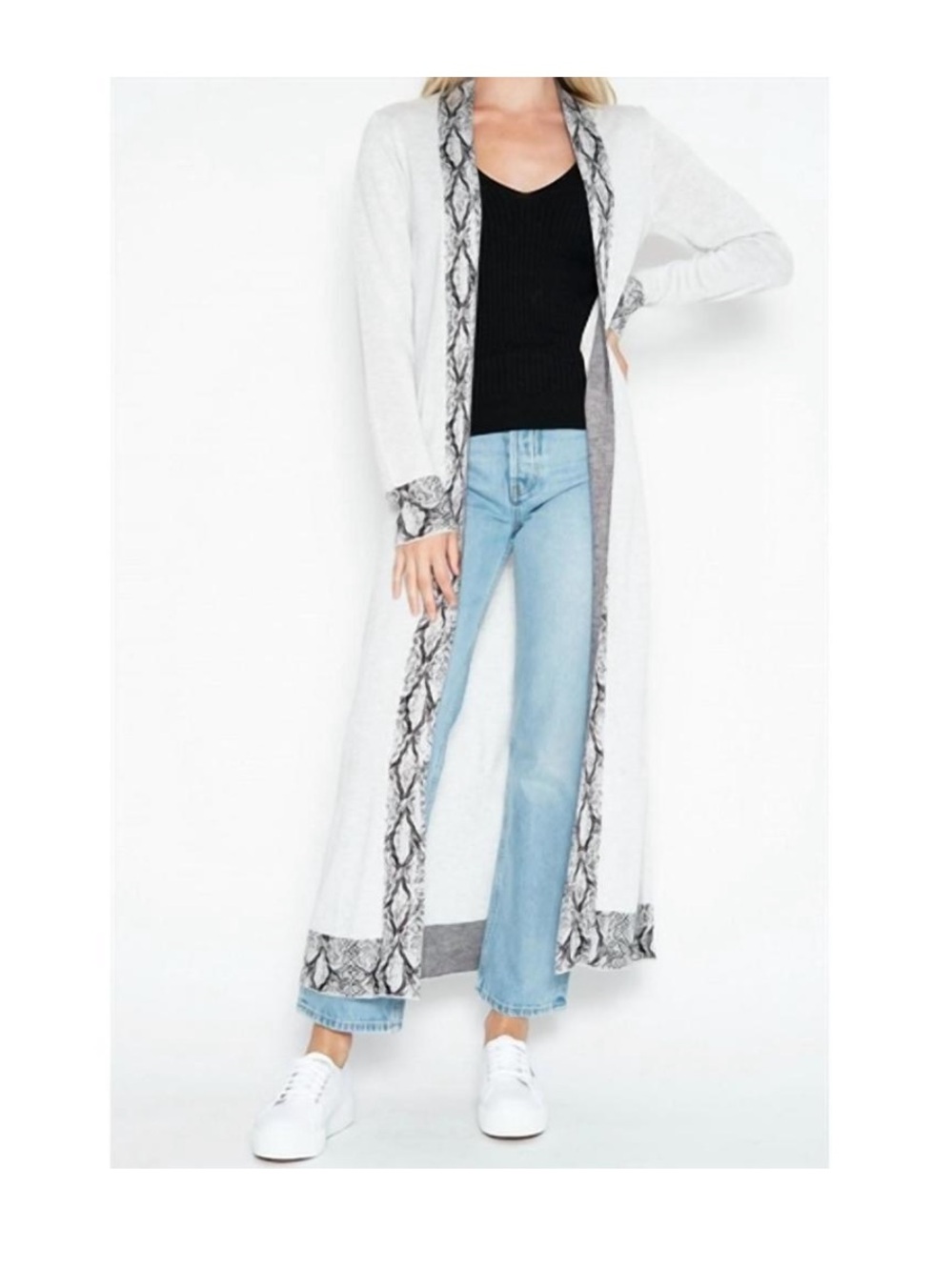 NEW! One Grey Day Lola Python Knit Duster Long Open Front Cardigan Size XS